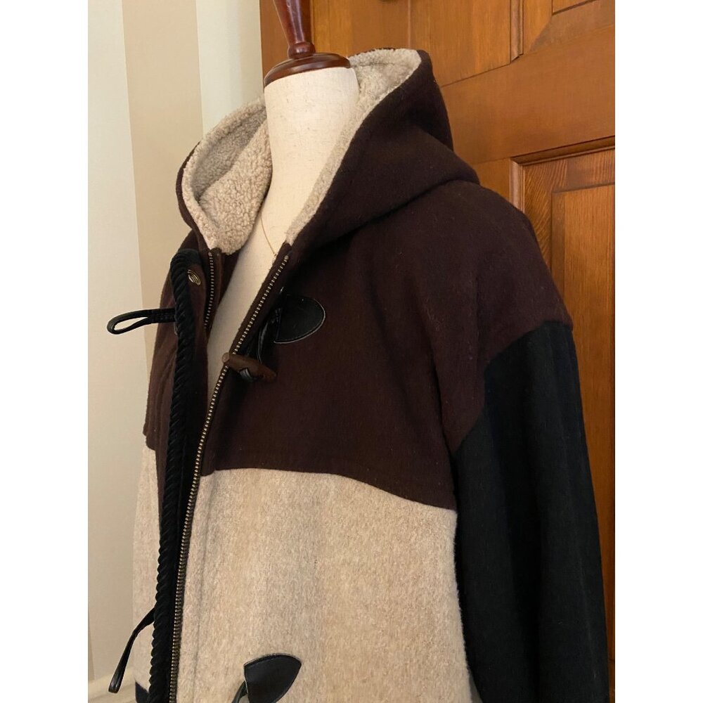 VTG Jason Kole Colorblock Hooded Duffle Coat Womens 8 Navy/Plum Full‎ Zip Toggle